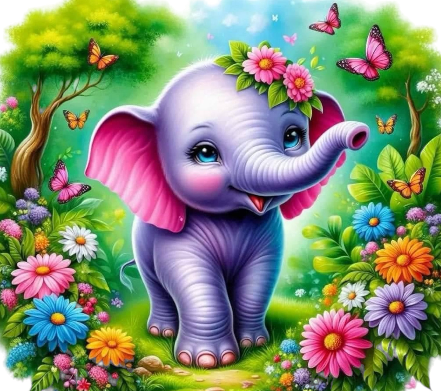 ANIMATED ELEPHANT WITH COLOUTFUL SURROUNDINGS