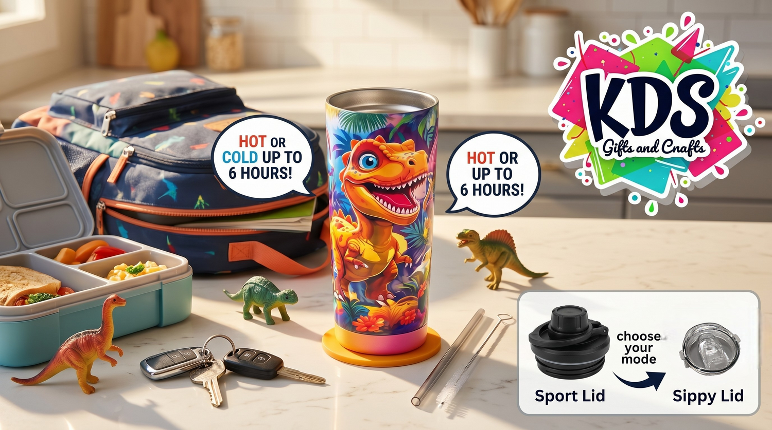 Cartoon Dinosaurs 20oz Double Wall Stainless Steel Tumbler