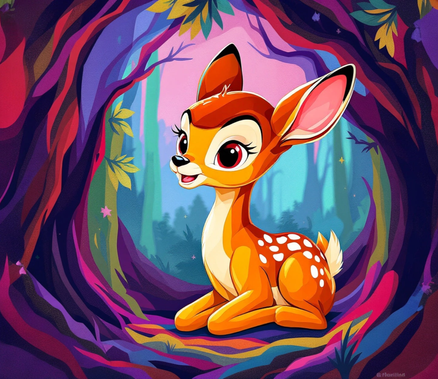 FAWN IN THE COLOURFUL FOREST