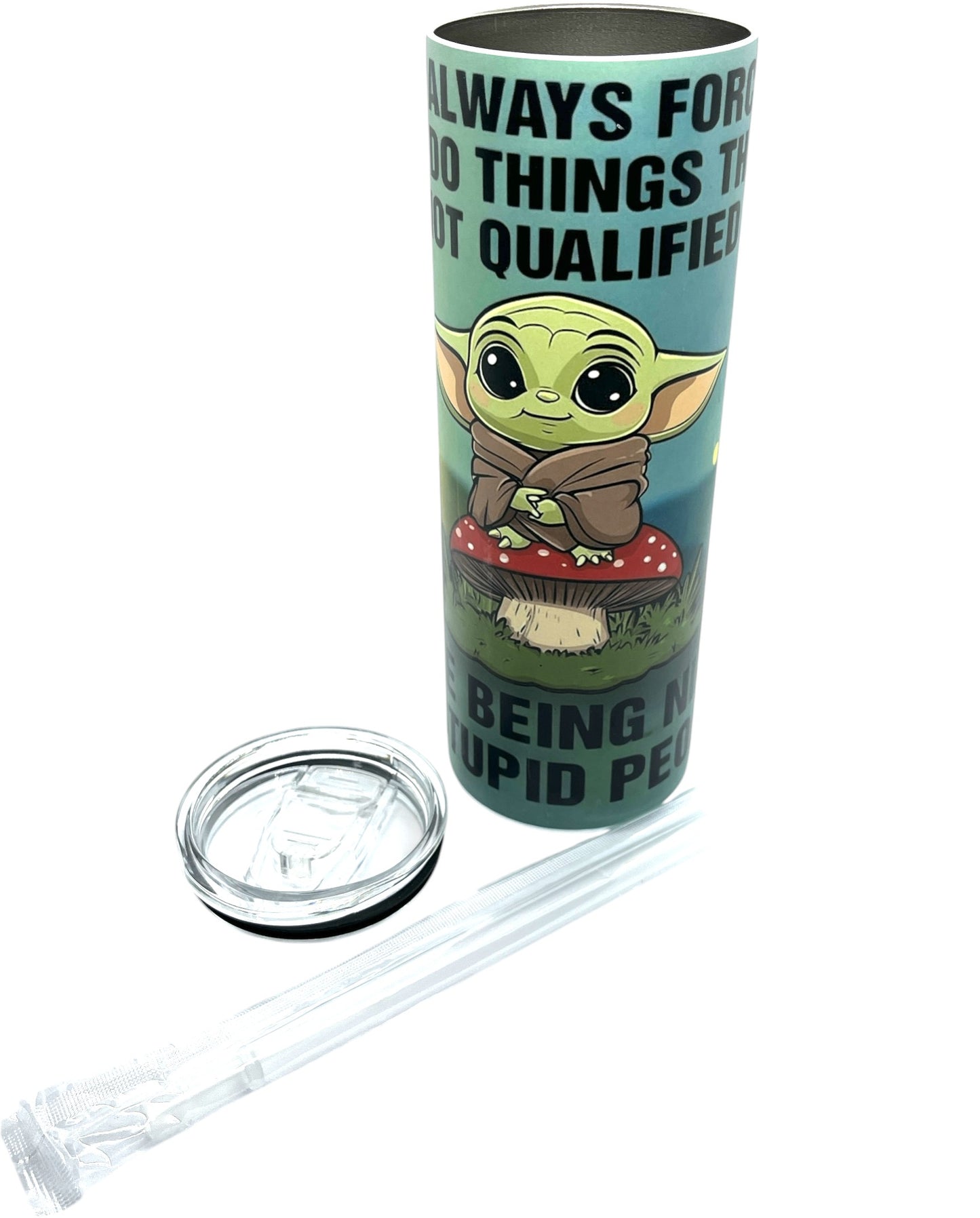 GREEN ALIEN SKINNY TUMBLER WITH A FUNNY VERSE ON IT