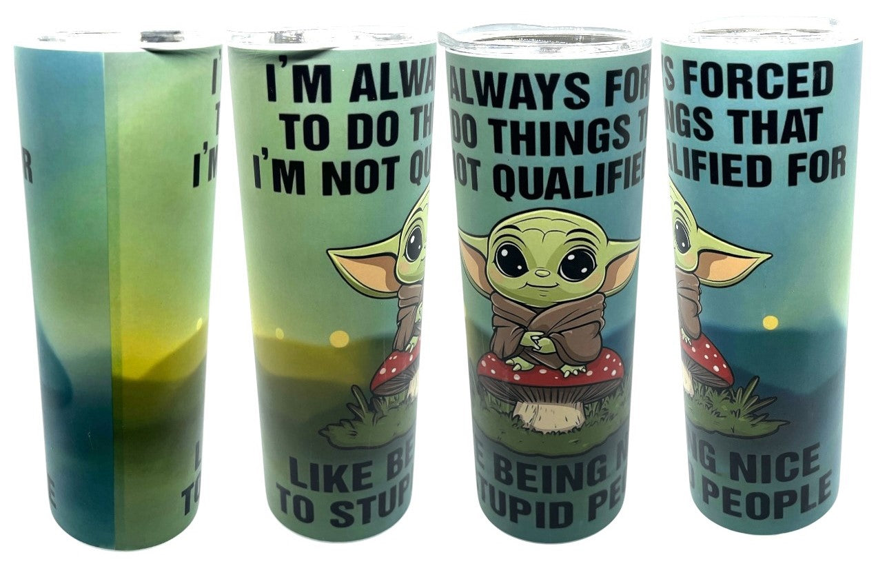 GREEN ALIEN SKINNY TUMBLER WITH A FUNNY VERSE ON IT