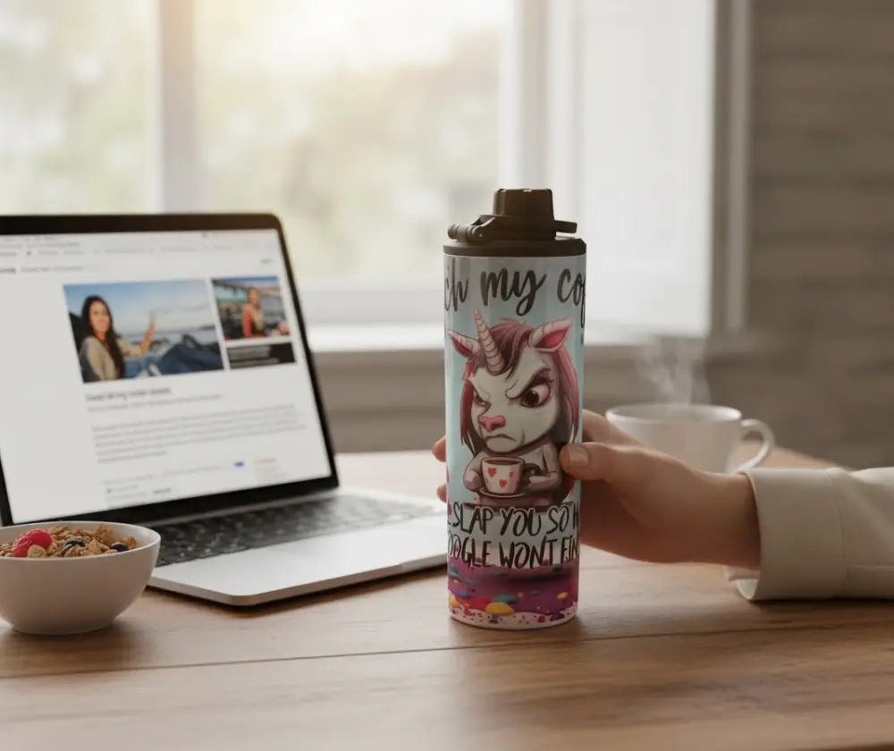 ’Touch My Coffee’ Unicorn 20oz Double Wall Stainless Steel Tumbler - Text
